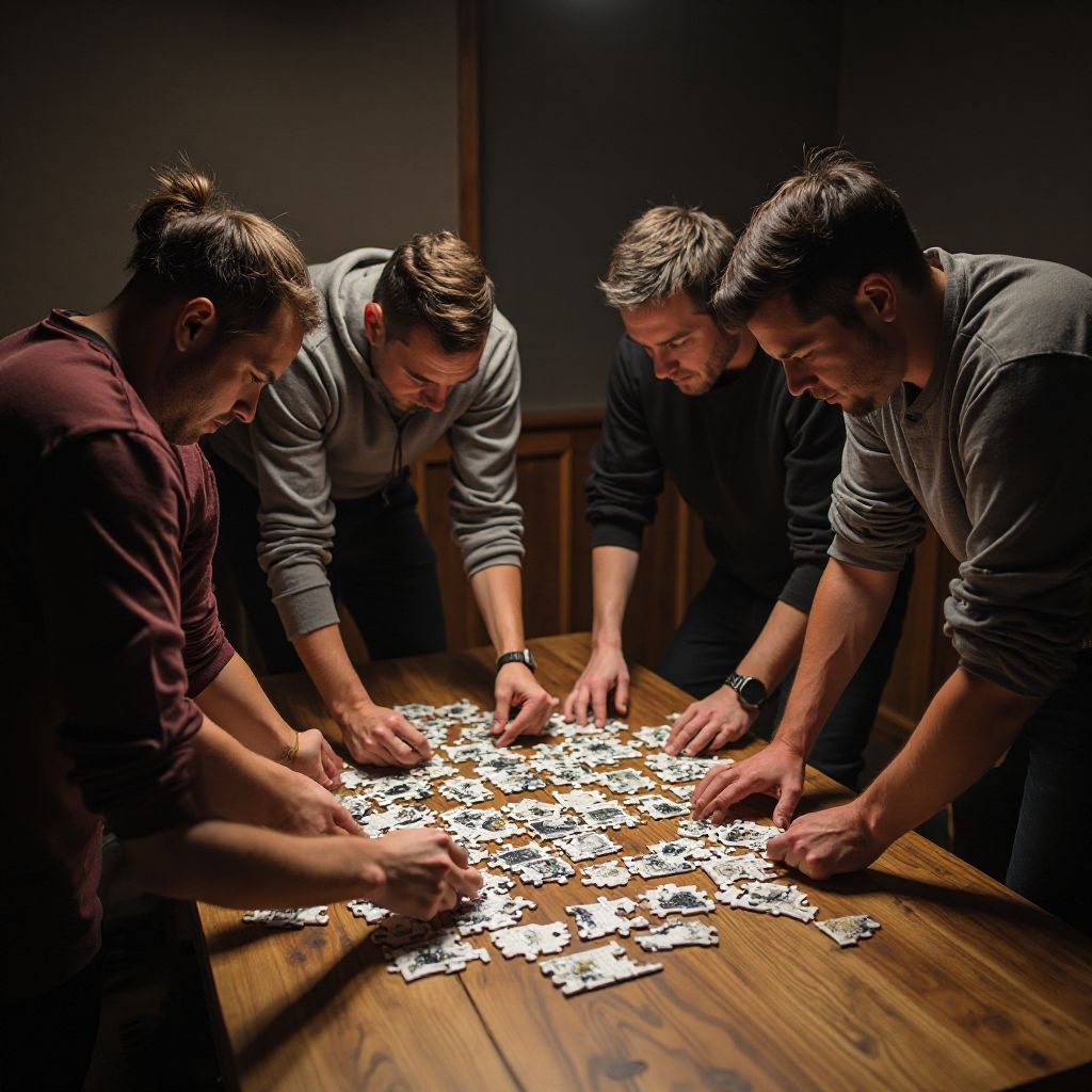 Team solving escape room puzzle